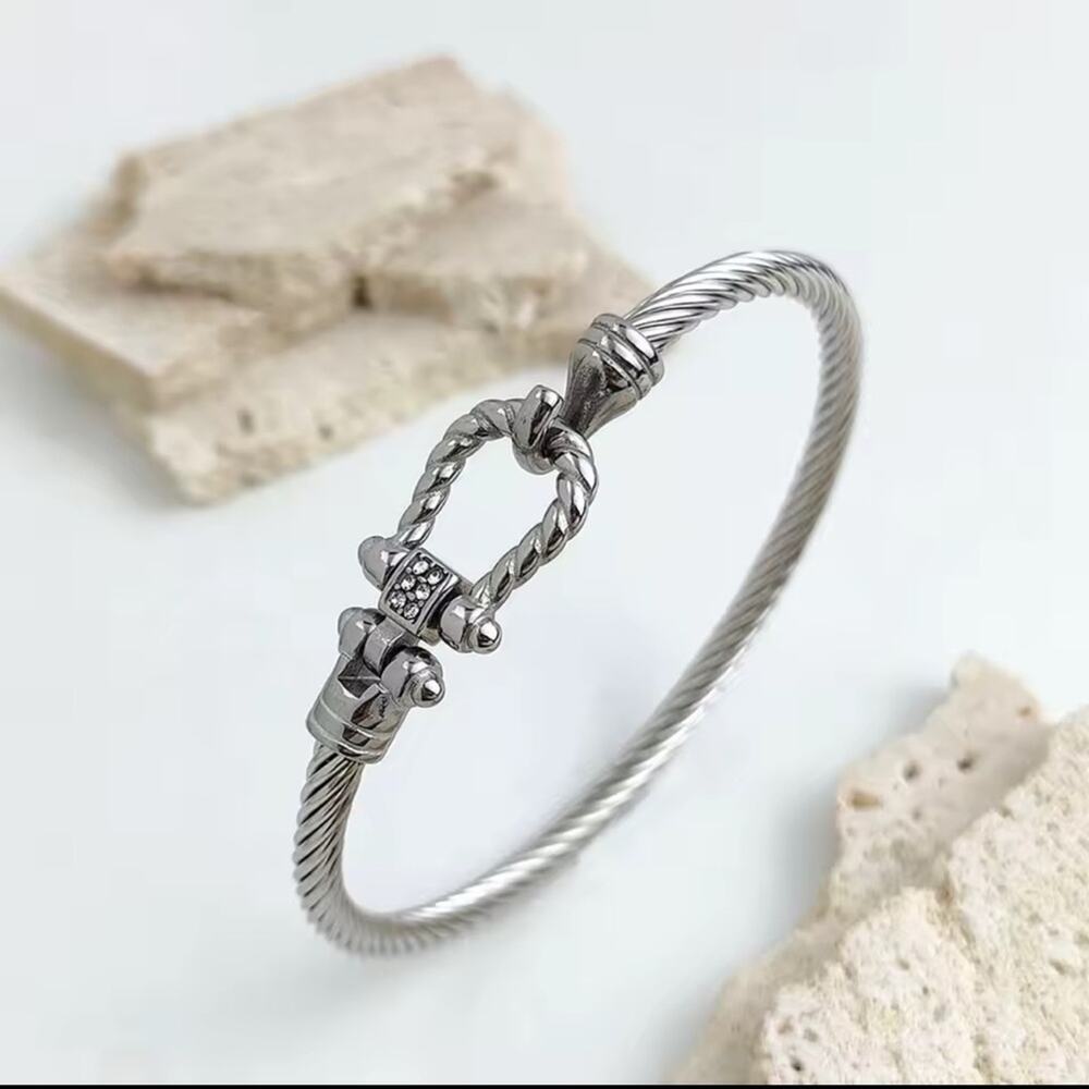 Silver Plated Twisted Cable Bangle Bracelet